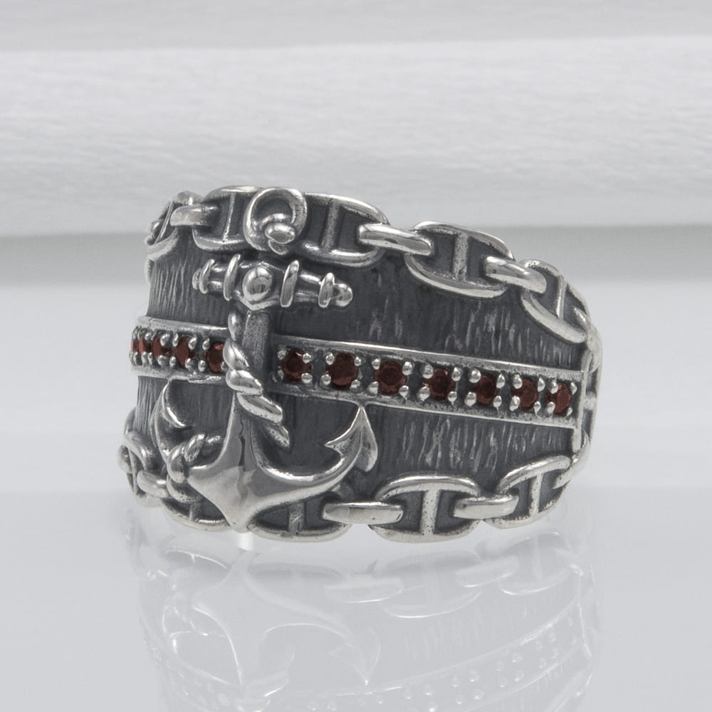 Handcrafted Lavish Anchor and Chain Ring - Sterling Silver