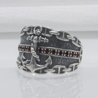 Handcrafted Lavish Anchor and Chain Ring - Sterling Silver