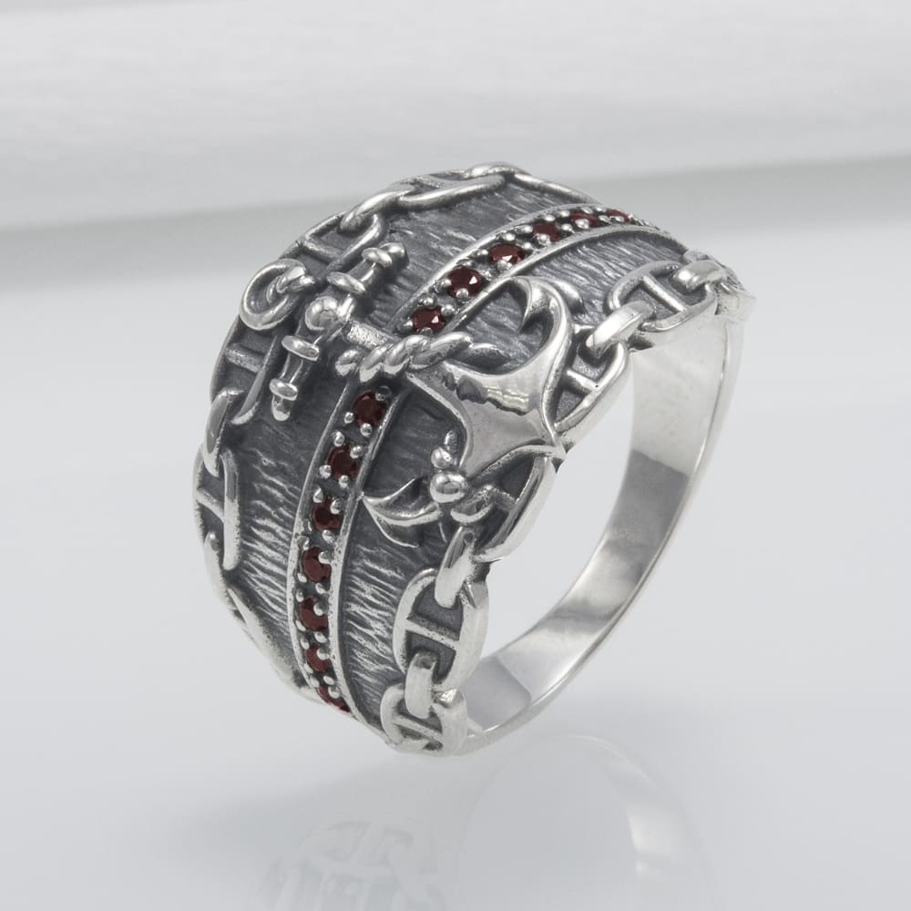 Handcrafted Lavish Anchor and Chain Ring - Sterling Silver
