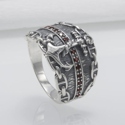 Handcrafted Lavish Anchor and Chain Ring - Sterling Silver
