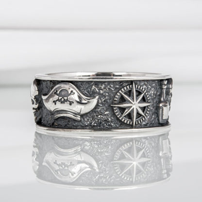 Handcrafted Pirate-Inspired Nautical Ring - Sterling Silver