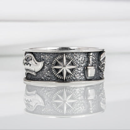 Handcrafted Pirate-Inspired Nautical Ring - Sterling Silver