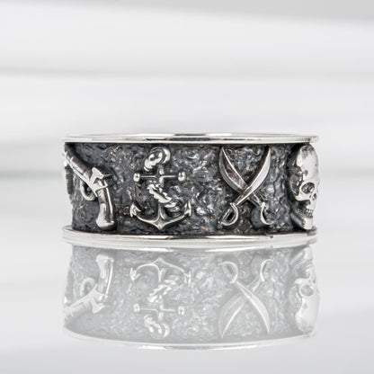Handcrafted Pirate-Inspired Nautical Ring - Sterling Silver