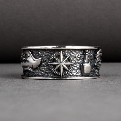 Handcrafted Pirate-Inspired Nautical Ring - Sterling Silver