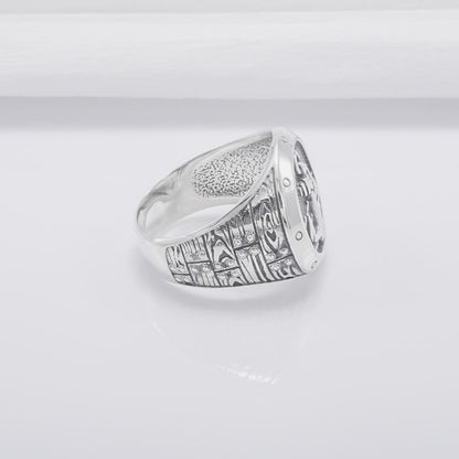 Handcrafted Anchor Crest Signet Ring - Sterling Silver