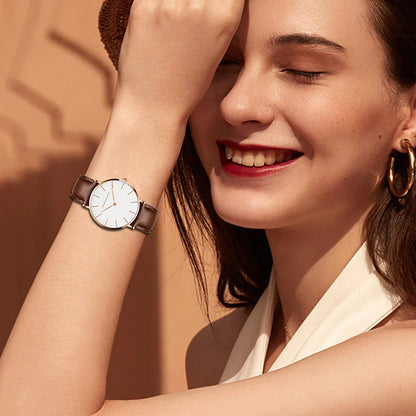 Diamira | Timeless minimalist round watch with leather strap
