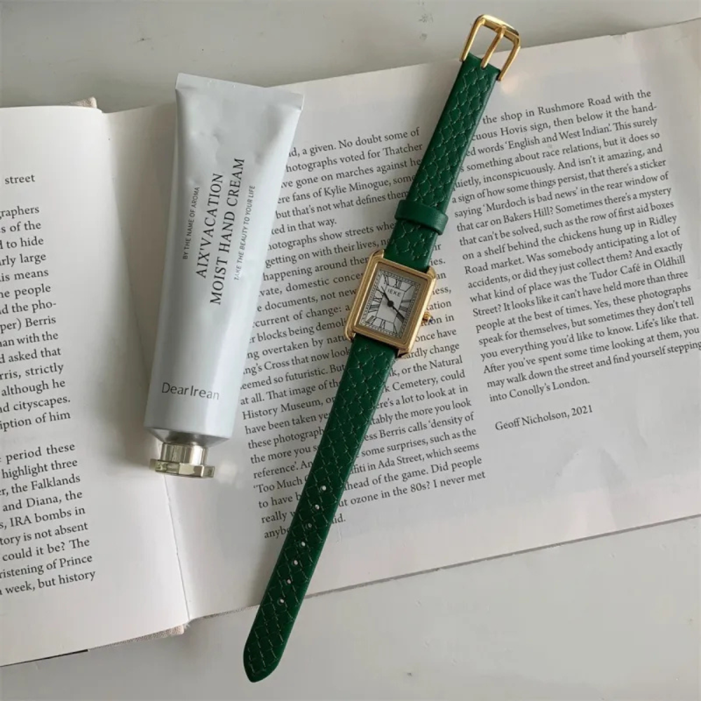 Green Strap White Surface