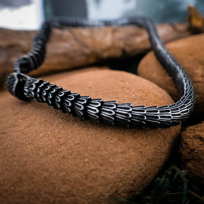 Rustic Jormungandr Serpent Necklace - Stainless Steel