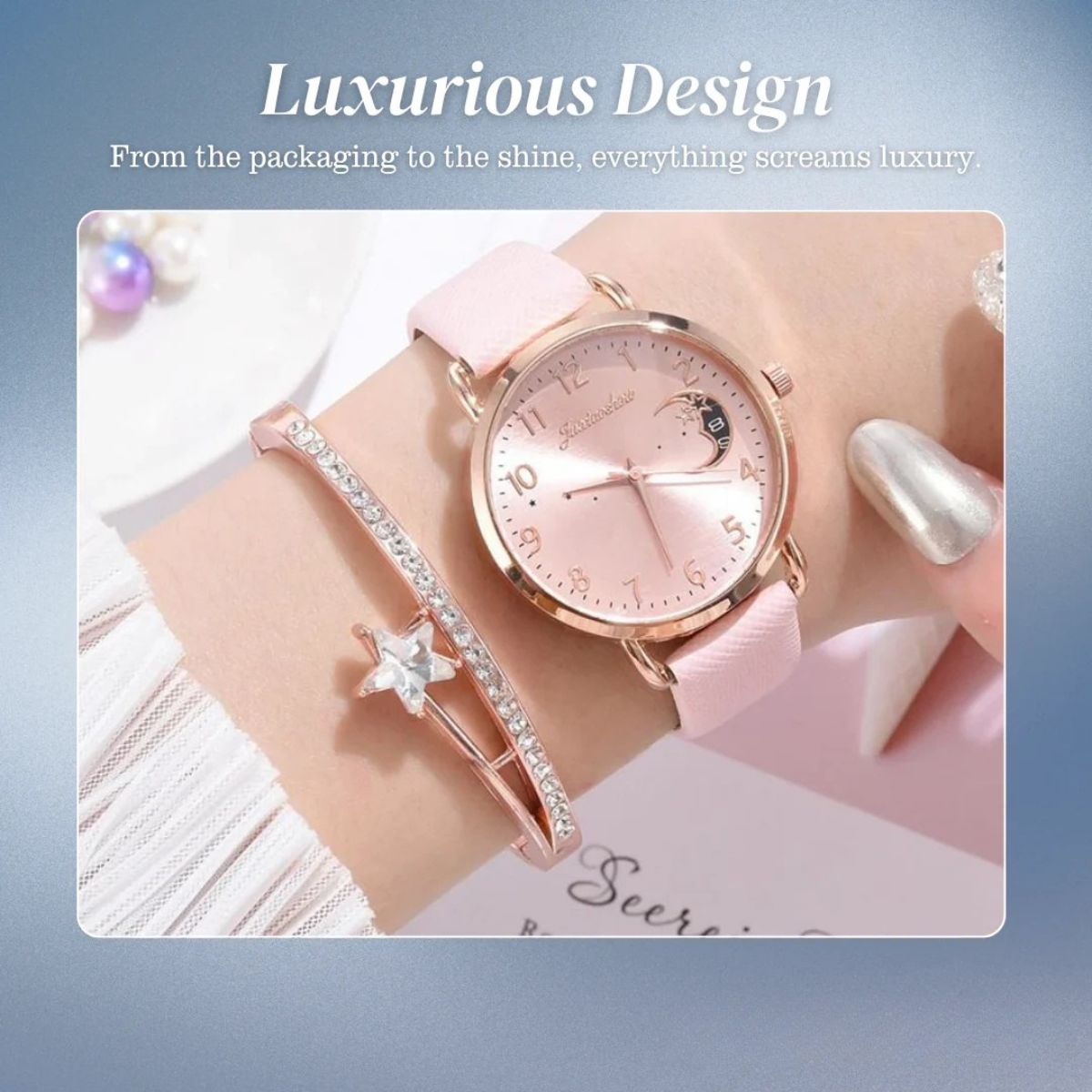 Sierra | Moon Number Dial Watch and Bracelets Set | 39mm