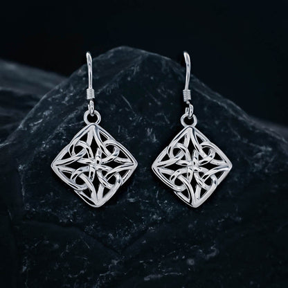 Celtic Intricate Knot Drop Earrings - Sterling Silver