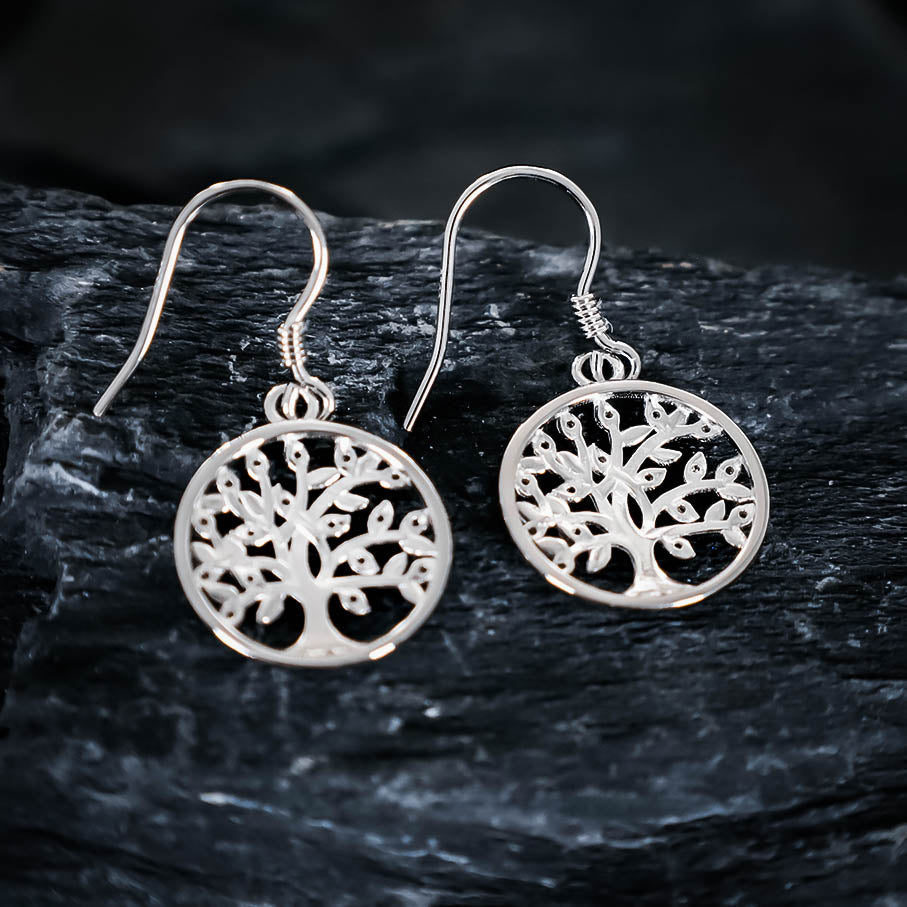 Yggdrasil Tree Gemmed Drop Earrings - Sterling Silver
