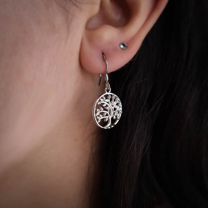 Yggdrasil Tree Gemmed Drop Earrings - Sterling Silver