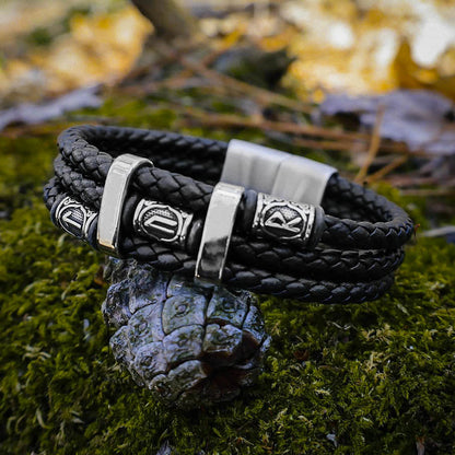 Tyr Bead Triple Band Leather Bracelet