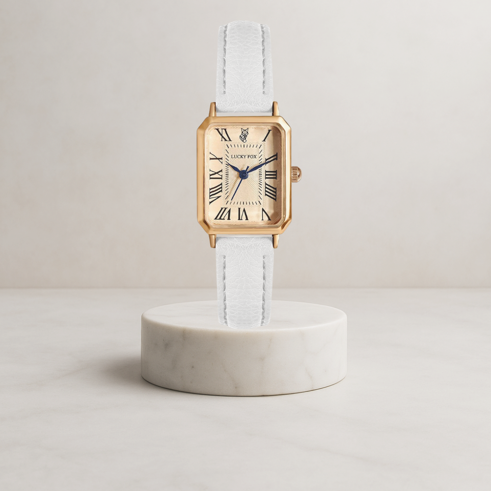 Florenza | Elegant women's watch with square gold case and leather strap