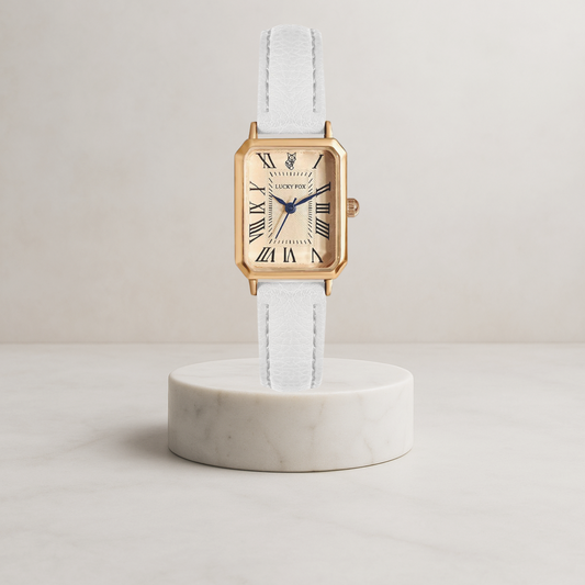 Florenza | Elegant women's watch with square gold case and leather strap