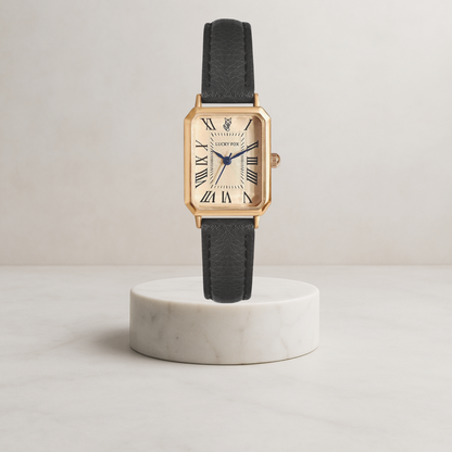 Florenza | Elegant women's watch with square gold case and leather strap