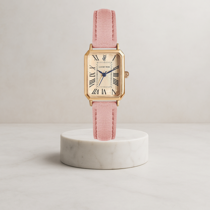 Florenza | Elegant women's watch with square gold case and leather strap