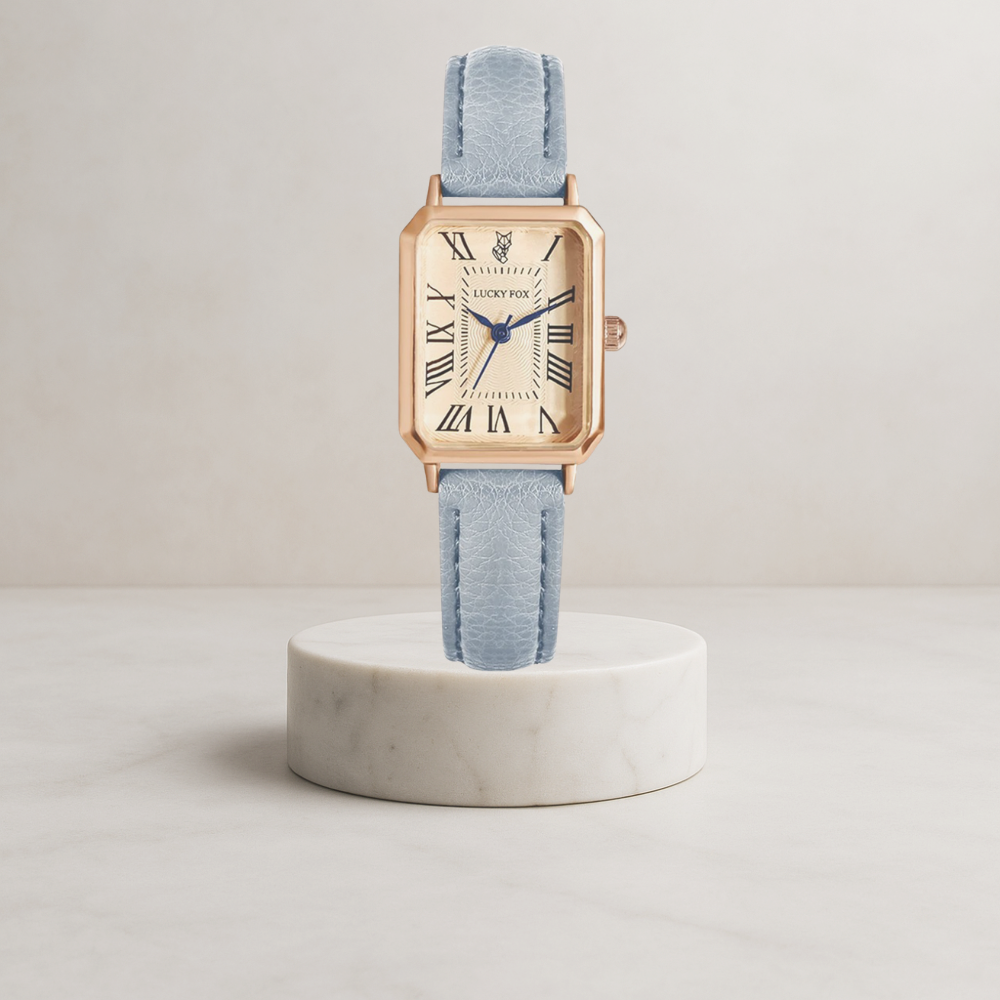 Florenza | Elegant women's watch with square gold case and leather strap