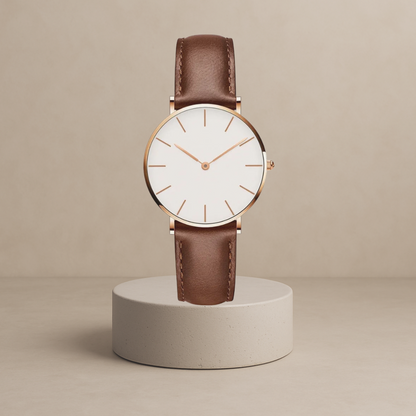 Diamira | Timeless minimalist round watch with leather strap