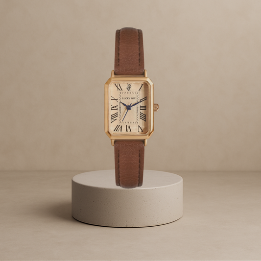 Lijoux leather women's watch with square case - Gold and brown