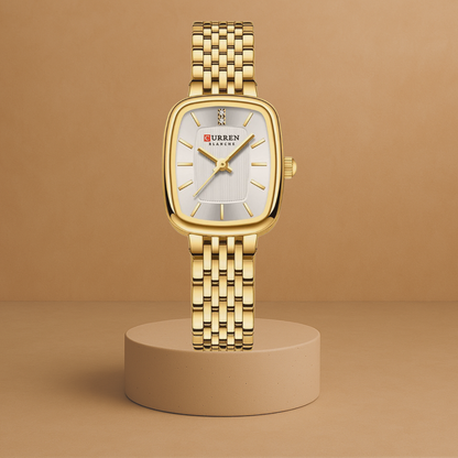 Clarissa women's stainless steel watch with rectangular gold-white case