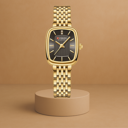 Clarissa Women's stainless steel watch with rectangular gold-black case