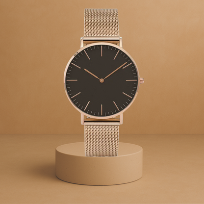 Daphne Women's stainless steel quartz watch with rose gold-black round case