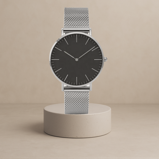 Daphne Women's stainless steel quartz watch with round silver-black case