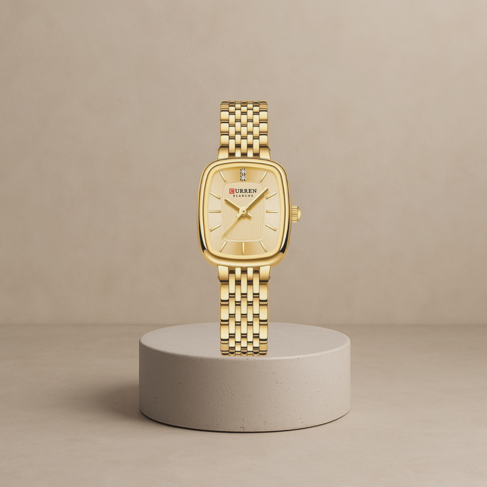 Clarissa women's stainless steel watch with rectangular gold-gold case