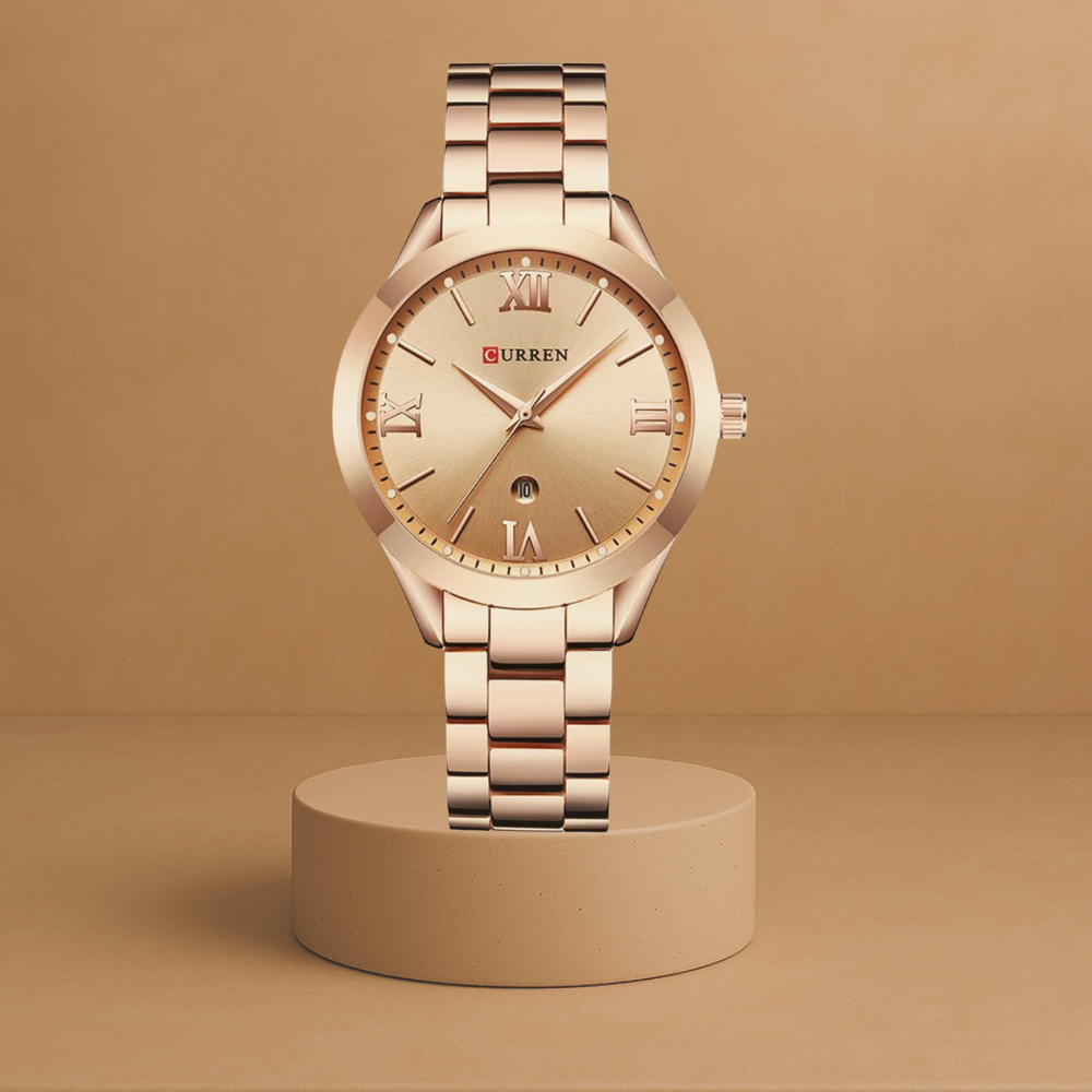 Ella women's stainless steel watch with rose gold Roman numerals