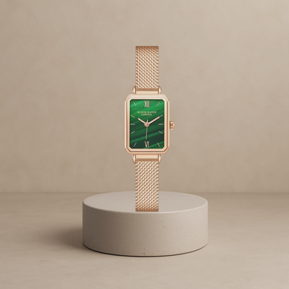 Charlotte Design women's watch with rectangular gold-green case