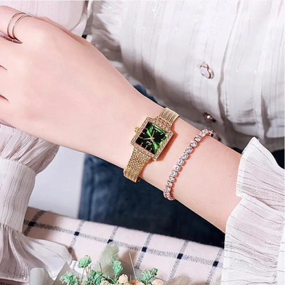 Velina | Mesh Belt Retro Square Ladies Diamond Watch