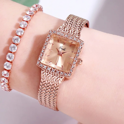Velina | Mesh Belt Retro Square Ladies Diamond Watch