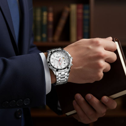 Luxury Men’s Waterproof Quartz Watch – Stainless Steel Chronograph | 47mm