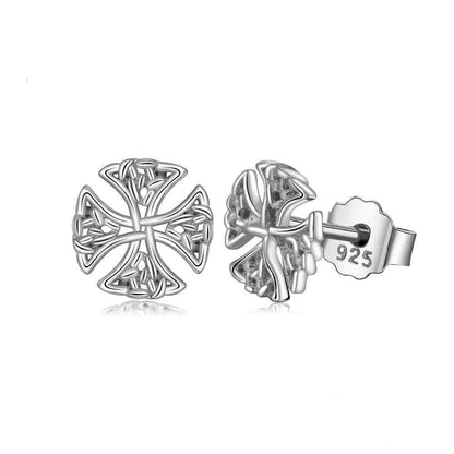 Celtic Cross Stud Earrings - Sterling Silver
