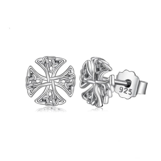 Celtic Cross Stud Earrings - Sterling Silver