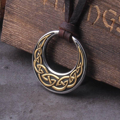 Golden Celtic Moon Pendant - Stainless Steel Men's Necklace