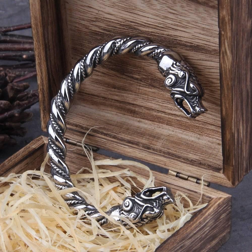 Dragon Head Torc Bracelet - Stainless Steel