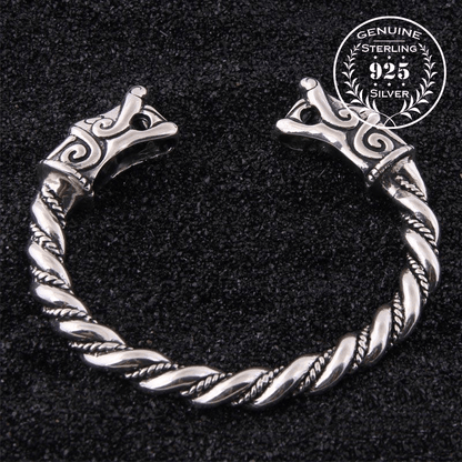 Fenrir Head Torc Bracelet - Sterling Silver