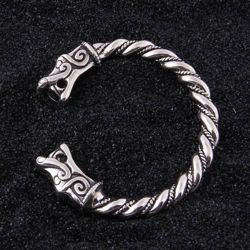 Fenrir Head Torc Bracelet - Sterling Silver
