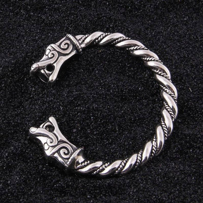 Fenrir Head Torc Bracelet - Sterling Silver
