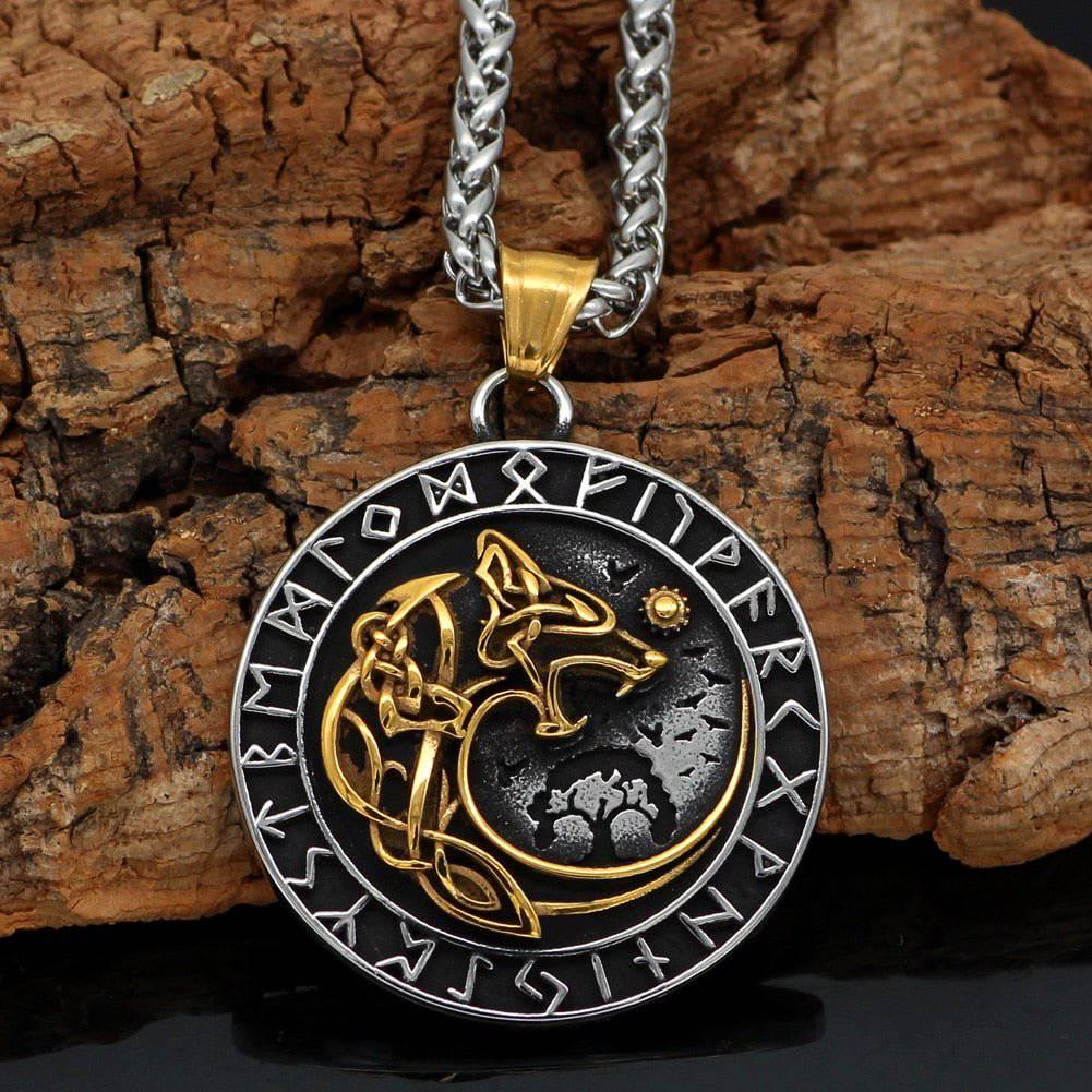 Fenrir Wolf Runic Pendant - Stainless Steel