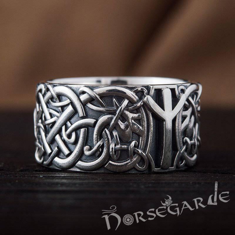 Handcrafted Algiz Rune Urnes Ornament Band - Sterling Silver