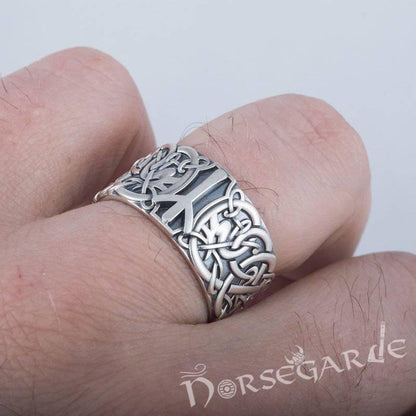 Handcrafted Algiz Rune Urnes Ornament Band - Sterling Silver