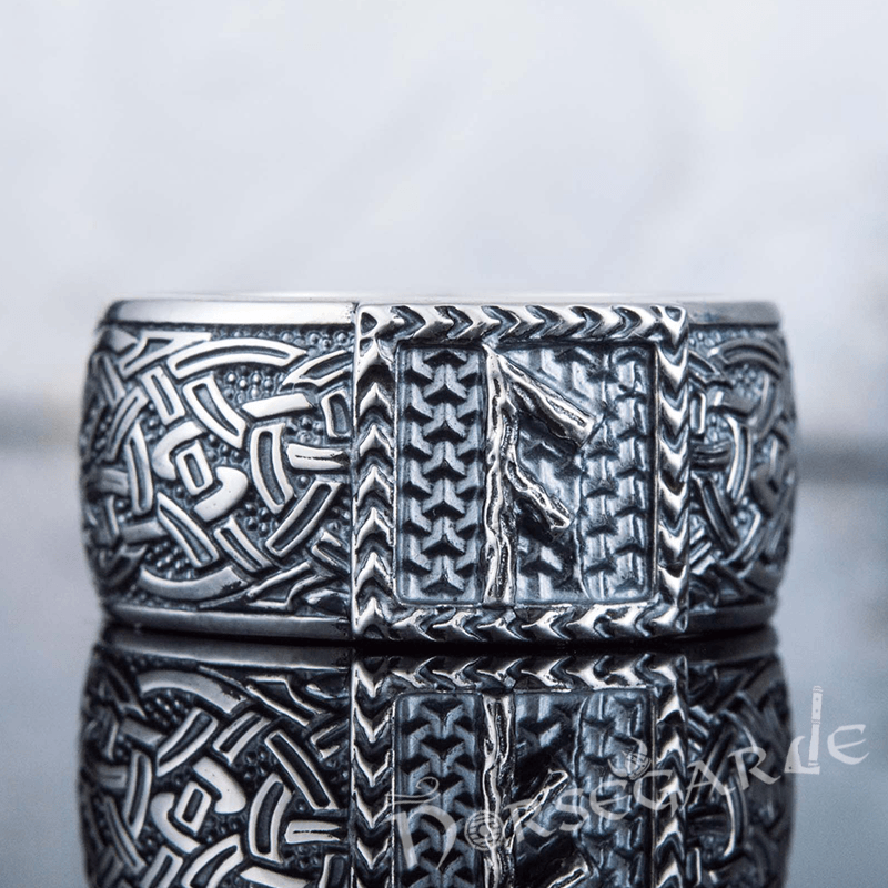 Handcrafted Ansuz Rune Borre Ornament Band - Sterling Silver
