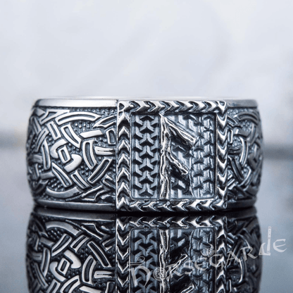 Handcrafted Ansuz Rune Borre Ornament Band - Sterling Silver