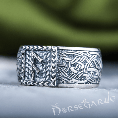 Handcrafted Ansuz Rune Borre Ornament Band - Sterling Silver