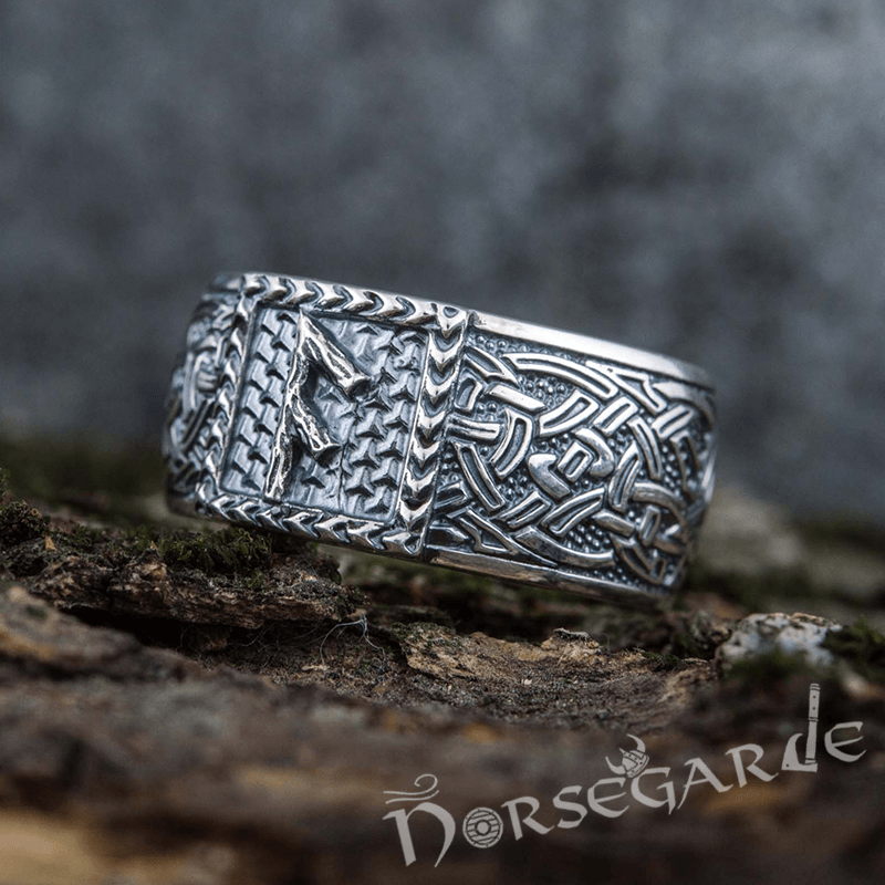 Handcrafted Ansuz Rune Borre Ornament Band - Sterling Silver