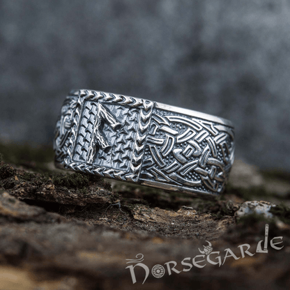 Handcrafted Ansuz Rune Borre Ornament Band - Sterling Silver