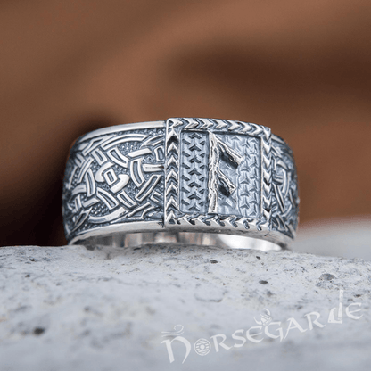Handcrafted Ansuz Rune Borre Ornament Band - Sterling Silver